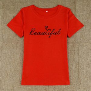 Women  2021 New Summer  Letter Print Short-Sleeve T-shirt - Red - Extra Large