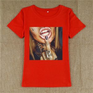Printed Short-Sleeved T-shirt for Women Summer New Personalized Character Printed Fashionable Top - Red - Extra Large