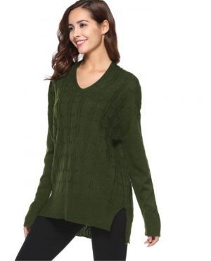 Autumn and Winter New Plus Size Fashion Women Wear Long Sleeve V-neck All-Matching Long Women Sweater Sweater - Army Green - XXX Large