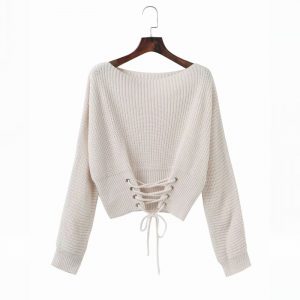 Bottoming Sweater Autumn and Winter Women Clothing New Short Bandage Lace-up Fitted Waist Sweater  Fashion - White - One Size