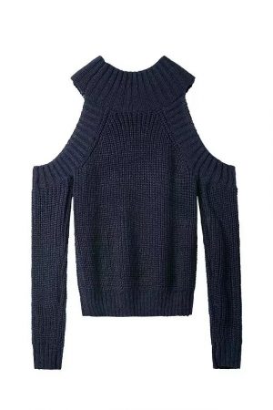 Autumn and Winter Women Clothing New Sweater  Style Thick Knitted off-Shoulder Long Sleeve Pullover Sweater Women Sweater Plus size - Navy Blue - XXX Large