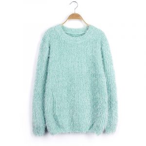 Candy-Colored Mohair Pullover Women Loose Sweater - Green Beans - One Size