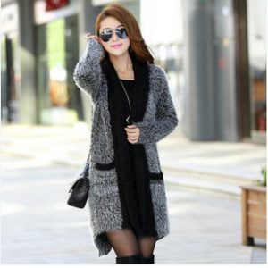 New Fall Women Clothing Solid Color Mohair Sweater Long Sleeve Shawl Commuter Cardigan Mid-Length Cape Coat - Black - One Size