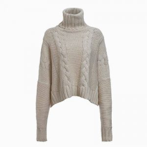 Hot Knitwear Loose  Long Sleeves Pullover High Collar Cable-Knit Sweater Plus size - Khaki - XXXX Large