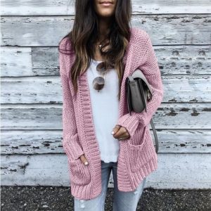 Popular Style Women Knitwear  Hot Selling Mid-Length Thick Thread Cardigan Sweater Plus size - Pink - XXXXX Large
