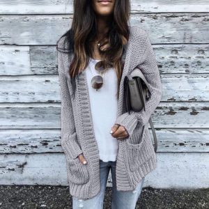 Popular Style Women Knitwear  Hot Selling Mid-Length Thick Thread Cardigan Sweater Plus size - Light Gray - XXXXX Large