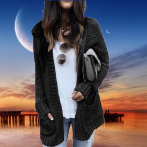 Popular Style Women Knitwear  Hot Selling Mid-Length Thick Thread Cardigan Sweater Plus size - Black - XXXXX Large