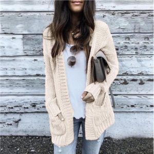 Popular Style Women Knitwear  Hot Selling Mid-Length Thick Thread Cardigan Sweater Plus size - Ivory - XXXXX Large