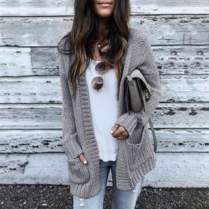Popular Style Women Knitwear  Hot Selling Mid-Length Thick Thread Cardigan Sweater Plus size - Gray - XXXXX Large