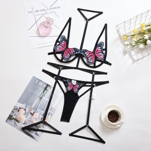 New Women  Clothing Sexy Bow Element Sexy Lace-Up Stitching Halter Three-Piece Set - Black - Large