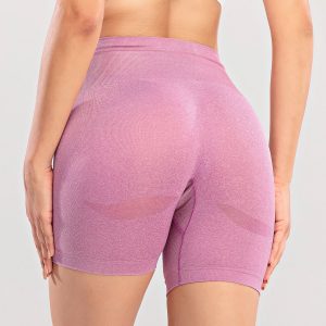 Tight Seamless Knitted High Waist Hip Lift Sports Shorts Quick Dry Training Fitness Sports Shorts - Pink - Large
