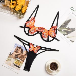 New Women  Clothing Sexy Big Bow Elements Sexy Lace-up Stitching 2-Piece Suit - Butterfly Yellow - Large