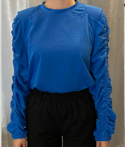 Causal Blue Long Sleeve Drawstring Winter Autumn Women Sweatshirt Top Fashion Shoulder Pads Basic Sweatshirt 2021 New - royal blue - Large