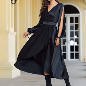 New Women Long Sleeved Flash Little Dress Dress - Black - Extra Large
