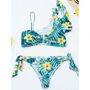 2021 Bandeau Push Up Bikini Set Floral Print Swimwear Female High Cut Swimsuit Women  Swimming Suit Knot Bathing Suit - Multi-1 - Large