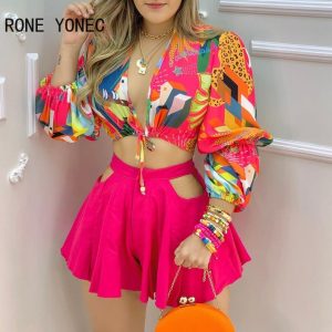 Printing Short Cardigan Suit Shorts - Coral Red - Extra Large