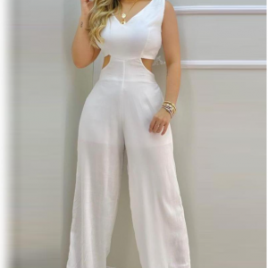 New Women Clothes White Lace Up One Piece Trousers - White - Extra Large