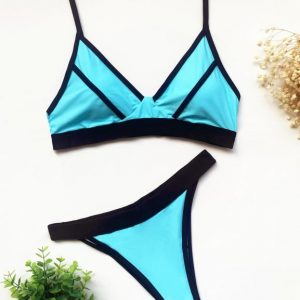 2021 Sexy Neon Bikini Set High Cut Bathing Suit Patchwork Swimsuit Female Push Up Swimwear Swimming Suit For Women Beach Wear - Blue - Large