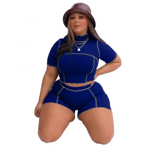 2021 Black  Fashion Solid Color Temperament Commute Yoga Sports Leisure Slim Looking Large Size Women Wear - Blue - XXXX Large