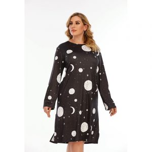 Graffiti T-shirt Skirt plus Size Casual Simple Homewear Star Print Loose Midi Dress Pocket - Black - XXXXX Large