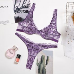 2021 New Two-Color Lace Sexy Lingerie Women With Steel Ring - Purple - Large
