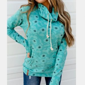 2021 Autumn New Women Loose Casual Running Printed Hoodie - skyblue - XX Large