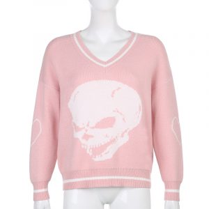 2021 Spring Autumn  New Blue Color V-neck Long Sleeve Sweater Knitwear - Pink - XXX Large