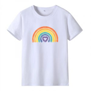 2021 Summer New  Rainbow Love Printed Round Neck Short Sleeve T-shirt Bottoming Shirt For Women - White - Extra Large