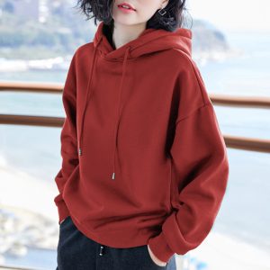 2021 New Basic Style Velvet Hoodie Women Casual Female Winter Solid Color Casual Sweatshirt Hip Pop Top - Red - Extra Large