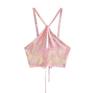 New 2021 Summer Women Clothing Halter Vest Trendy Cross Print Slim Camisole - Pink - Large