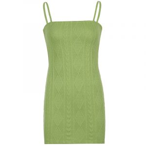 Summer 2021 Women Clothing Knitted Crocheted Sexy Hot Girl Dress Elegant Slim Blue Sheath Suspender Dress - Green - Large