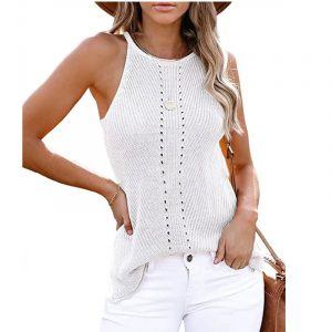 2021  Summer Women Clothing New  Loose Halter Vest Knitted Beach Women Plus size - White - XXX Large