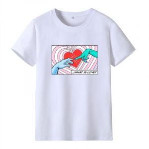 2021 Summer  Love Letter Printed round Neck Short Sleeve T-shirt Bottoming Shirt - White - Extra Large