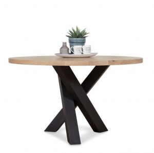 Cross metal leg dining table