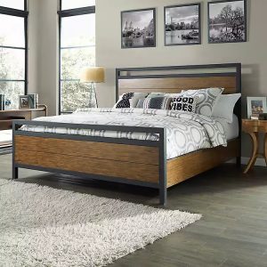 Rustic Industrial Bed with Metal Frame