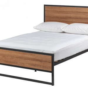 Bed-Mango Wood and Iron-Size 140x200x110 -Brown and Black - BD-5021