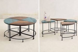 Coffee/Centre Table-Mango wood and Iron-Size 74L x 74D x 45H -Brown and Blue - CCT-6031