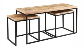 Side Table (Set of 3)-Mango wood and Iron-Size Set 1 Size: 110x50x70     Set 2 Size:   50x45x60   Set 3 Size:    50x45x60 -Natural - ST-8023