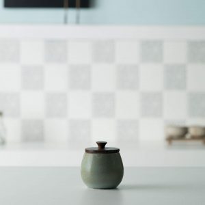 Aqua Rustic Ceramic Jar With Wooden Lid - SWKEA0726
