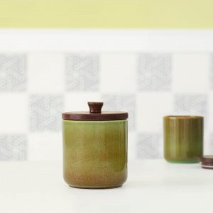 Rustic Sage Ceramic Jar with Wooden Lid (Small) - SWKEA2343