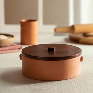 Knurl Terracotta Roti Box with Wooden Lid - TCKEA2413