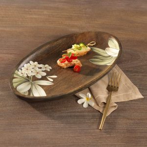 Frangipani Oval Wooden Platter(Large) - WDETA2143