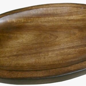 WOOD AND ALUMINIUM  Wooden oval tray with bird handle - Wooden Polished and Gold Plated Handles - EBM129