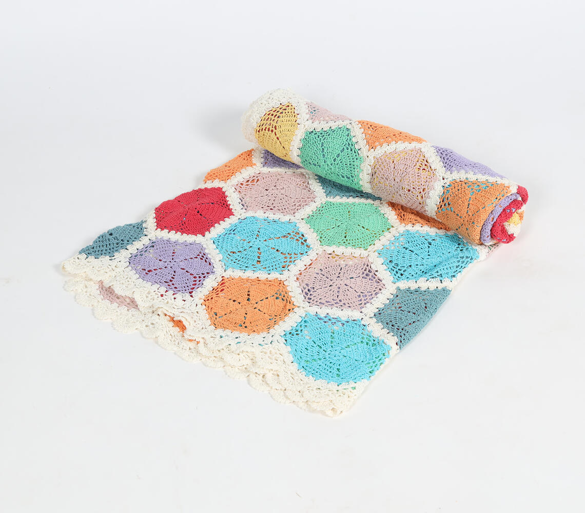 Crochet Cotton Honeycomb Throw - Multicolor - VAQL101011100238
