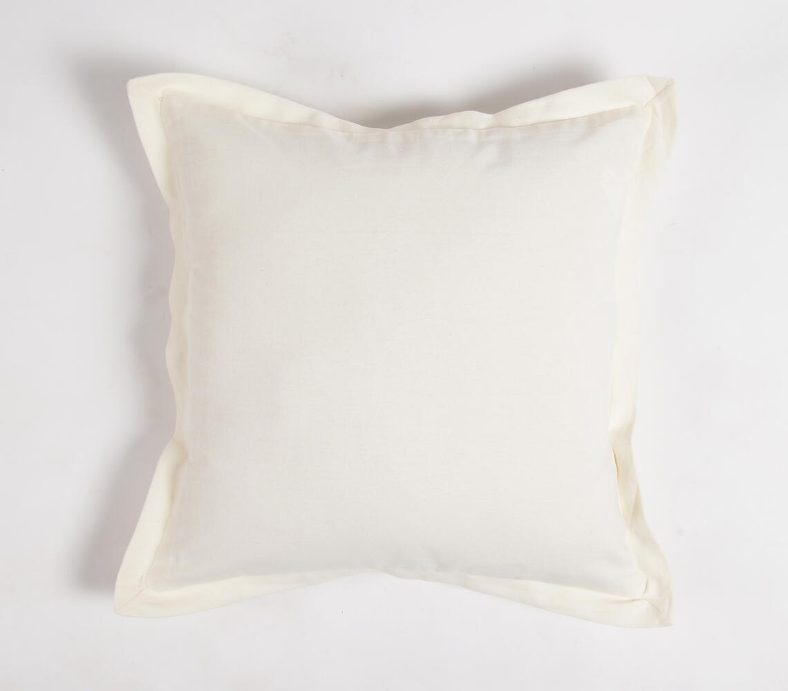 Solid Ivory Cotton Cushion Cover with Border - White - VAQL101011101181