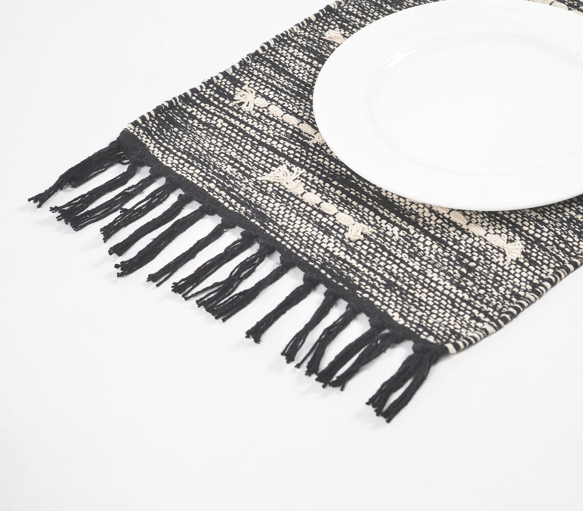 Handwoven Cotton Monotone Tasseled Placemats (Set of 4) - Brown - VAQL101011102164