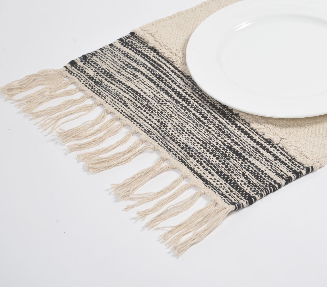 Handwoven Black Bordered Cotton Placemats (Set of 4) - Brown - VAQL101011102174