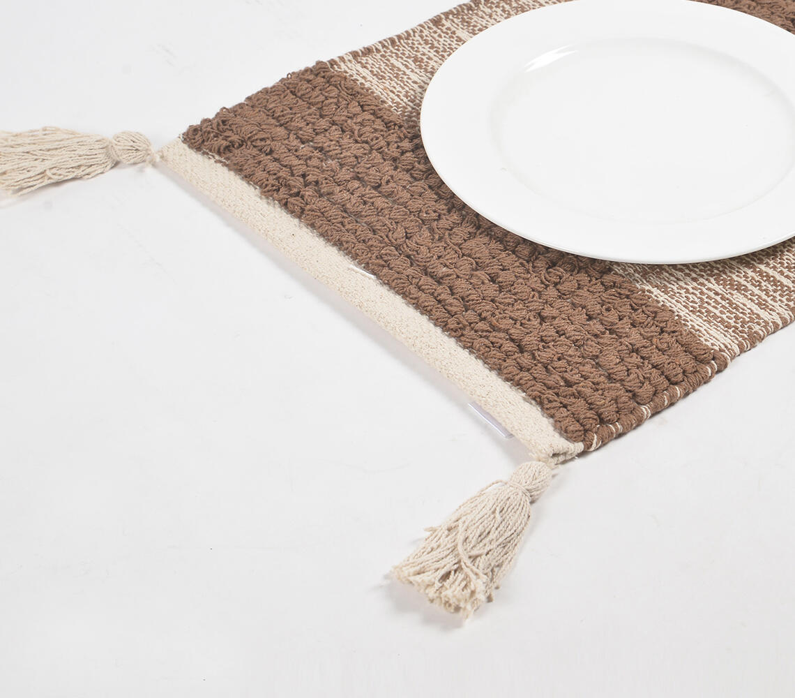 Handwoven Cotton Cocoa Colorblock Placemats (Set of 4) - Brown - VAQL101011102187