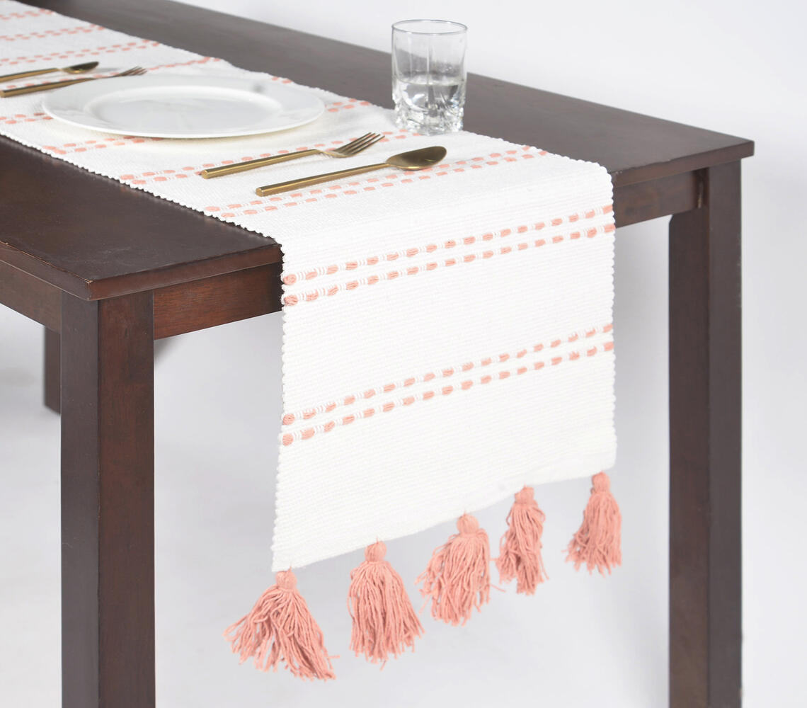 Pastel Bohemian Table Runner with Tassels - White - VAQL101011102311