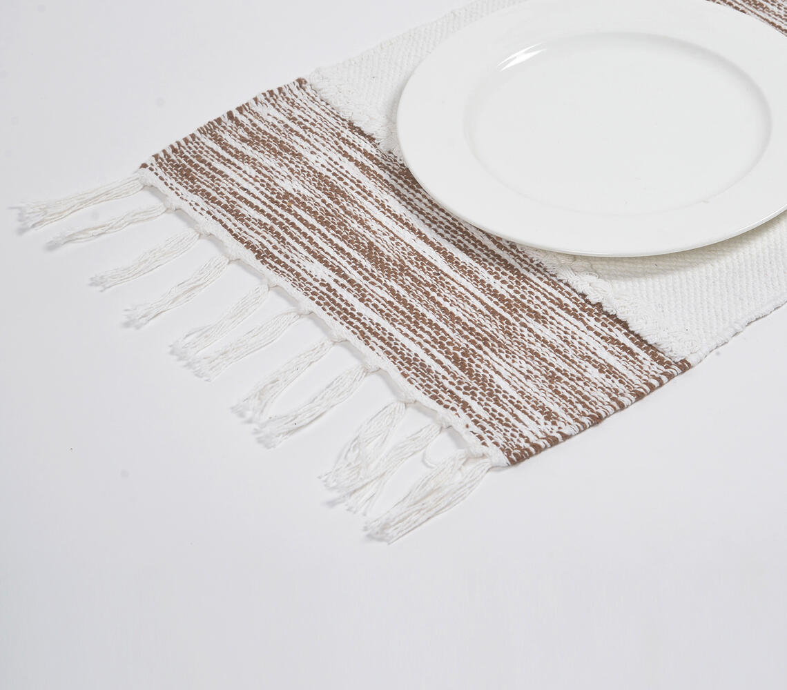 Brown Borders Cotton Placemats (Set of 4) - Brown - VAQL101011102322